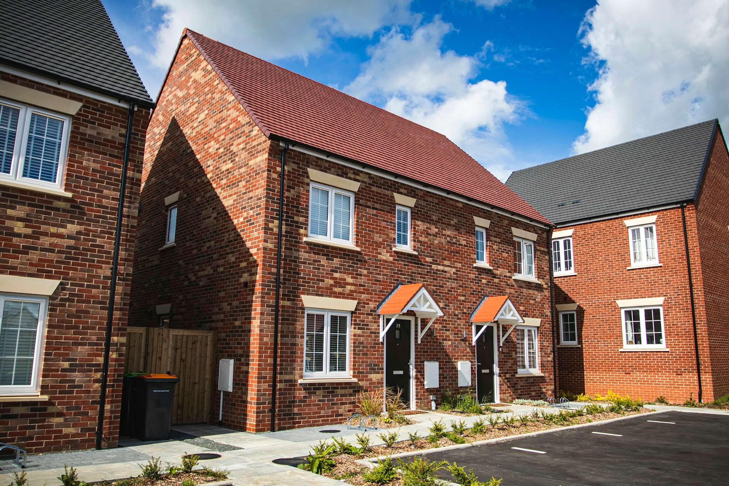 Newly built brick houses on a British residential development